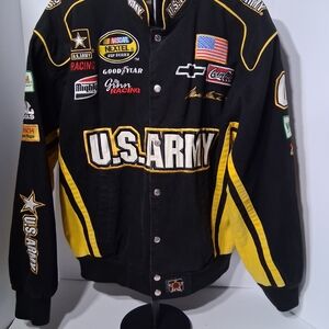 U.S. Army Black and Yellow Racing Bomber Jacket with Patches